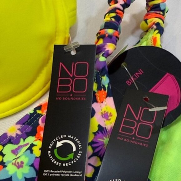 No Boundaries 2 Piece Bikini, Yellow top, High Cut Floral Neon Accents Bottoms - Picture 9 of 9